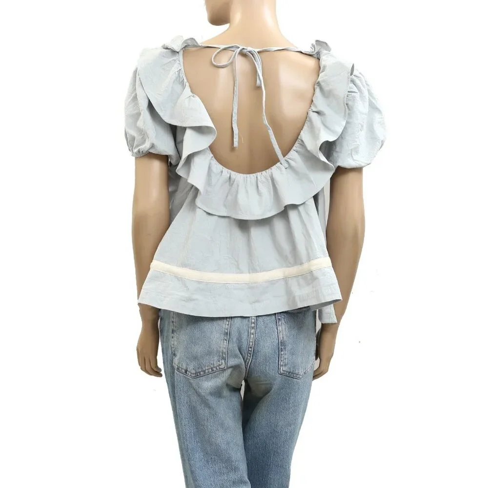 Free People Free-est Lilibeth Cropped Blouse Top Ruffle Puff Sleeve S New 280852